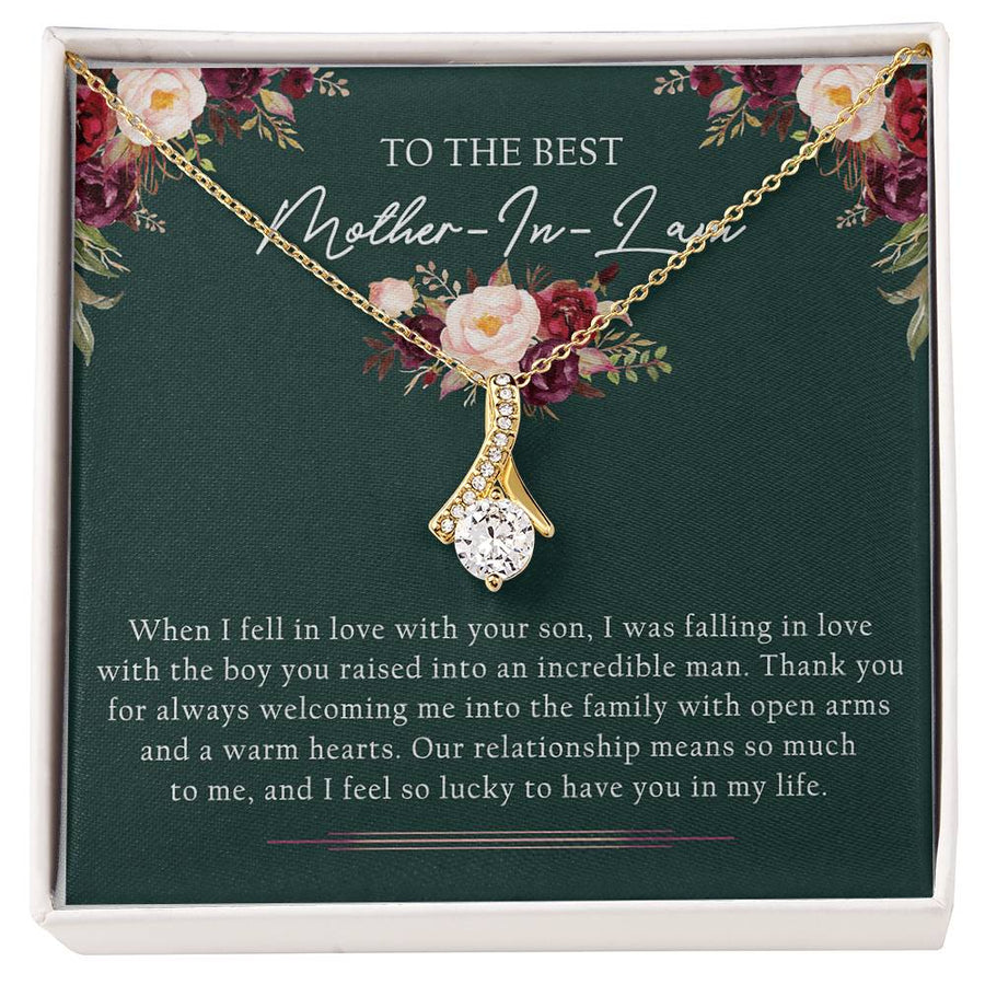 Lucky to Have You Floral Mom-in-Law Necklace 14K White Gold Finish Alluring Beauty Necklace Jewelry Emotional Present for Elegant Mother-In-Law