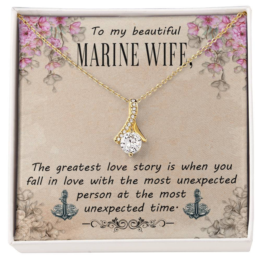 Beautiful Marine Wife Greatest Love 14K White Gold Finish Alluring Beauty Necklace Jewelry Perfect Anniversary Gift for Marine Spouse