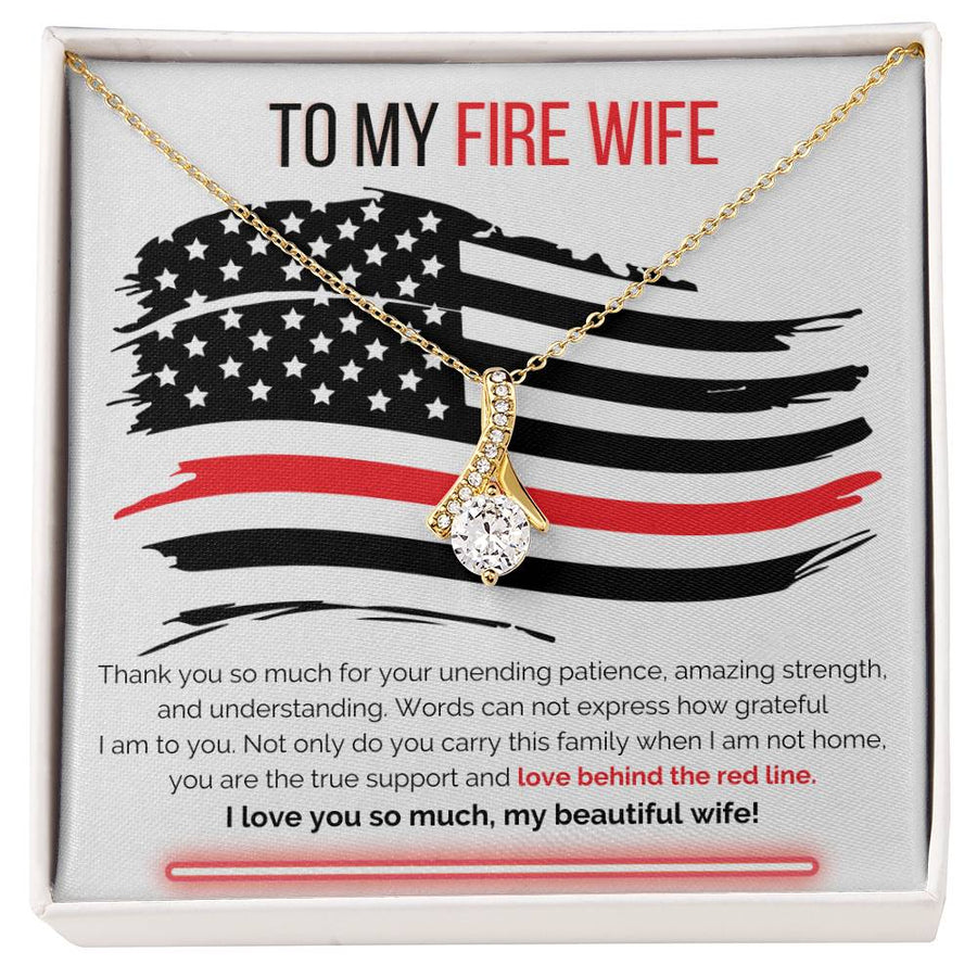 Fire Wife Love Behind Red Line Beautiful 18K Yellow Gold Finish Alluring Beauty Necklace Jewelry Perfect Gift for Firefighter Wife Anniversary