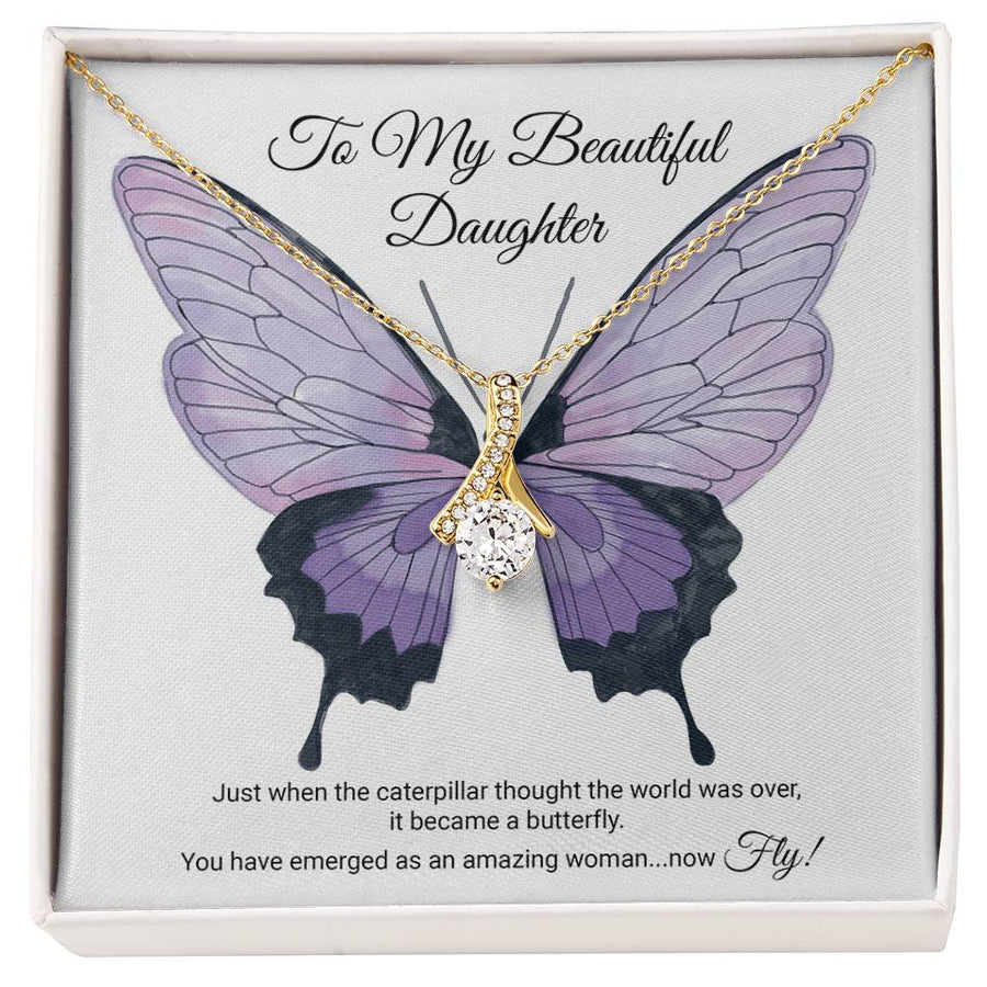 From Caterpillar to Butterfly Daughter Necklace 18K Yellow Gold Finish Alluring Beauty Jewelry Heartfelt Transformation and Empowerment Gift