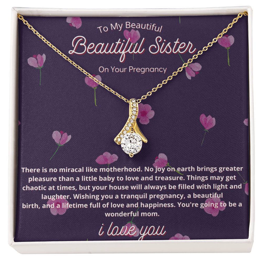 Miracle of Motherhood Sister Pregnancy Necklace 18K Yellow Gold Finish Alluring Beauty Jewelry Floral Gift for Beautiful Mom-To-Be