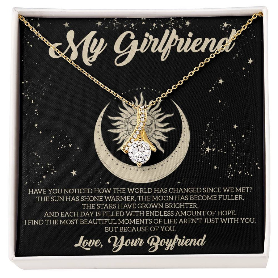 World Has Changed Since We Met 18K Yellow Gold Finish Alluring Beauty Necklace Jewelry Romantic Gift for Beautiful Girlfriend Anniversary