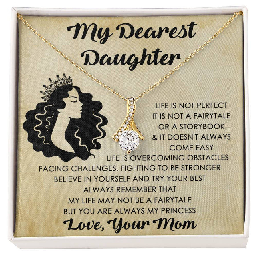 Overcome Obstacles My Dearest Daughter Necklace 18K Yellow Gold Finish Alluring Beauty Jewelry Crown Silhouette Empowerment Gift from Mom