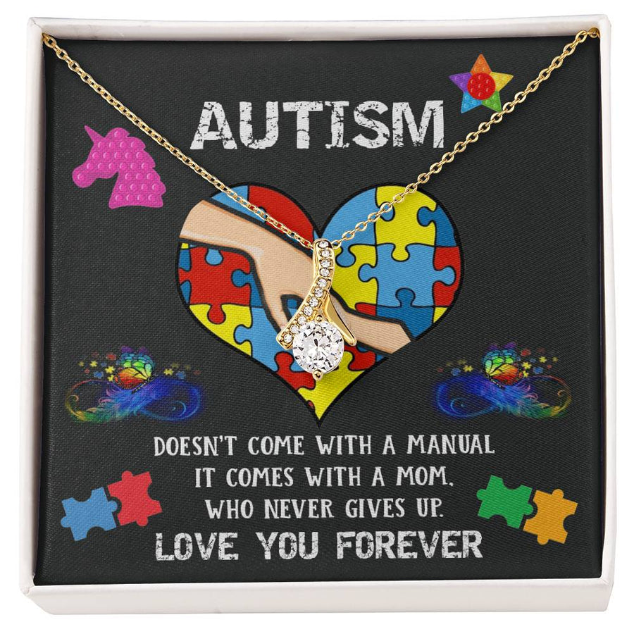 Mom Who Never Gives Up Autism 18K Yellow Gold Finish Alluring Beauty Necklace Jewelry Inspiring Gift for Daughter Puzzle Heart