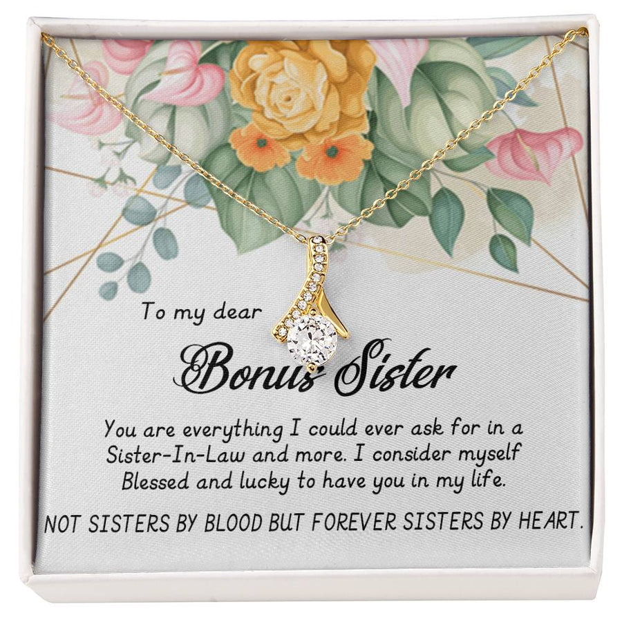 Blessed Lucky Bonus Sister 18K Yellow Gold Finish Alluring Beauty Necklace Jewelry Sister-In-Law Geometric Floral Theme