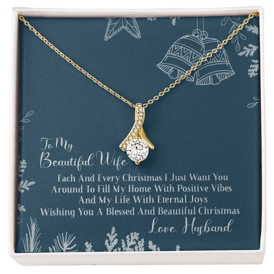 Positive Vibes Blessed Wife Christmas 14K White Gold Finish Alluring Beauty Necklace Jewelry Elegant Gift for Beautiful Wife Christmas