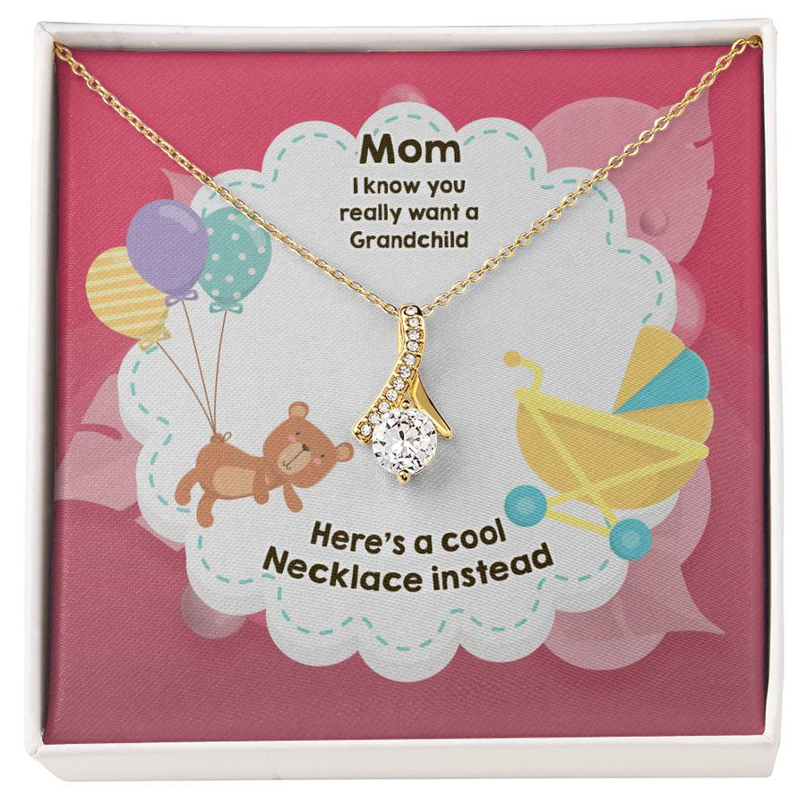 Balloons Bear & Stroller Mom Humorous Card 18K Yellow Gold Finish Alluring Beauty Necklace Jewelry Quirky Mother’s Day Gift for Elegant Mom