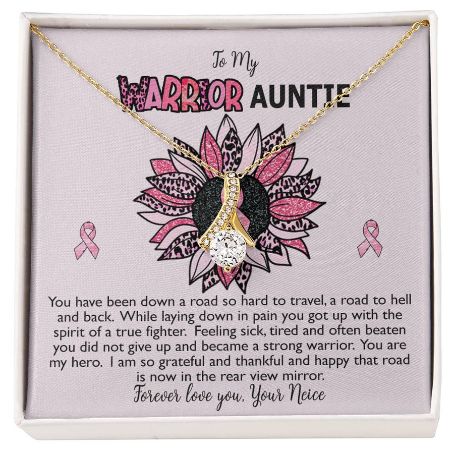 Warrior Auntie True Fighter 18K Yellow Gold Finish Alluring Beauty Necklace Jewelry Empowering Gift for Breast Cancer Survivor Aunt