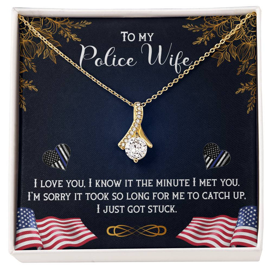 orry Took So Long Stuck On You Police Wife 14K White Gold Finish Alluring Beauty Necklace Jewelry Heartfelt Gift for Police Spouse