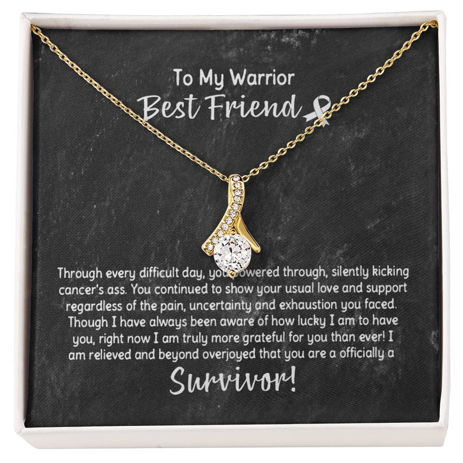 Kicking Cancer’s Ass Bestie Gift 14K White Gold Finish Alluring Beauty Necklace Jewelry Overjoyed Heart Friendship Necklace