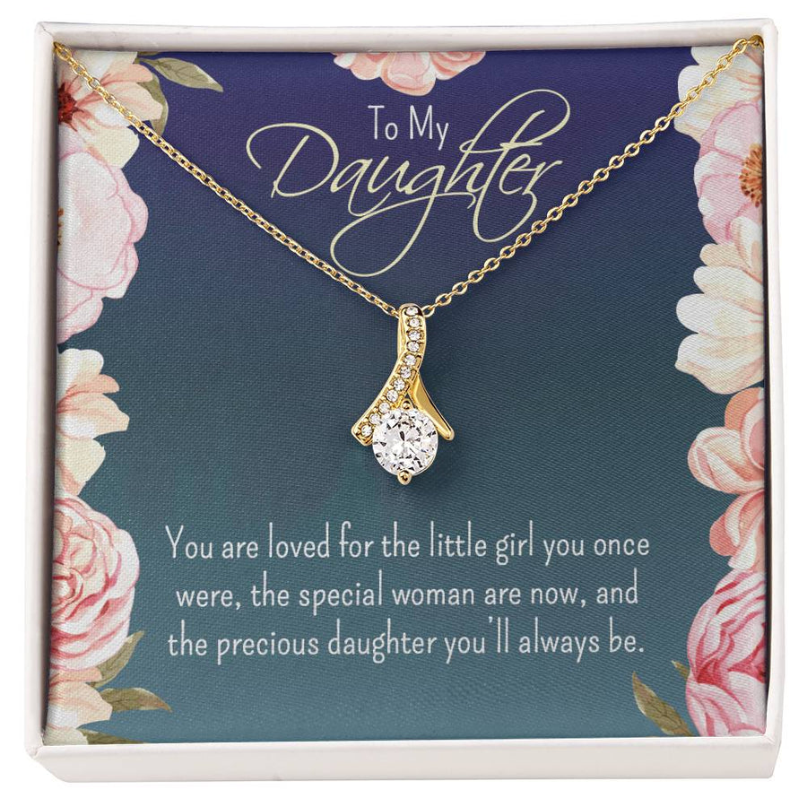 Loved for Who You Are Daughter Necklace 18K Yellow Gold Finish Alluring Beauty Jewelry Floral Card Gift for Cherished Daughter from Parent