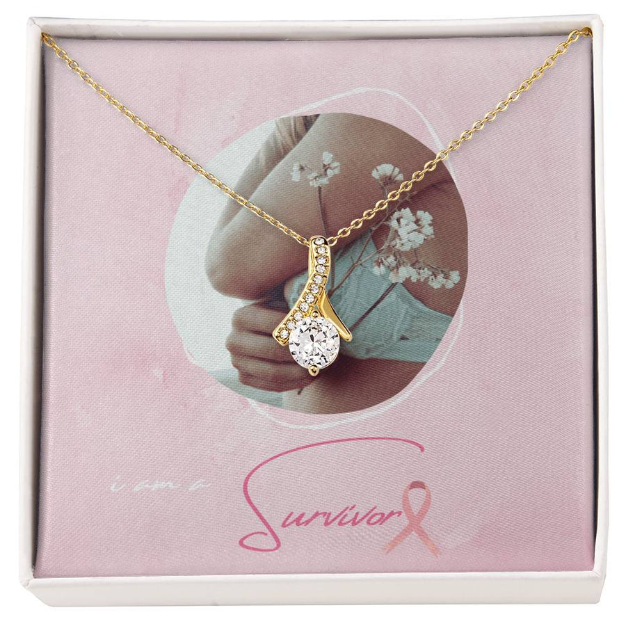 Survivor Blossom Pink Affirmation 18K Yellow Gold Finish Alluring Beauty Necklace Jewelry Empowering Gift for Courageous Woman