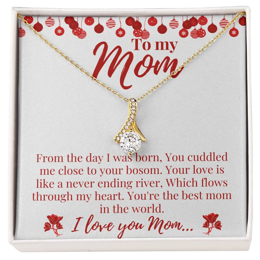 Cuddled Close Best Mom In World Necklace 14K White Gold Finish Alluring Beauty Necklace Jewelry Emotional Present for Loving Mother Birthday