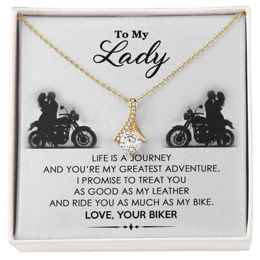Lady Life Journey Greatest Adventure Biker Love 18K Yellow Gold Finish Alluring Beauty Necklace Jewelry Perfect Gift for Biker Wife Anniversary
