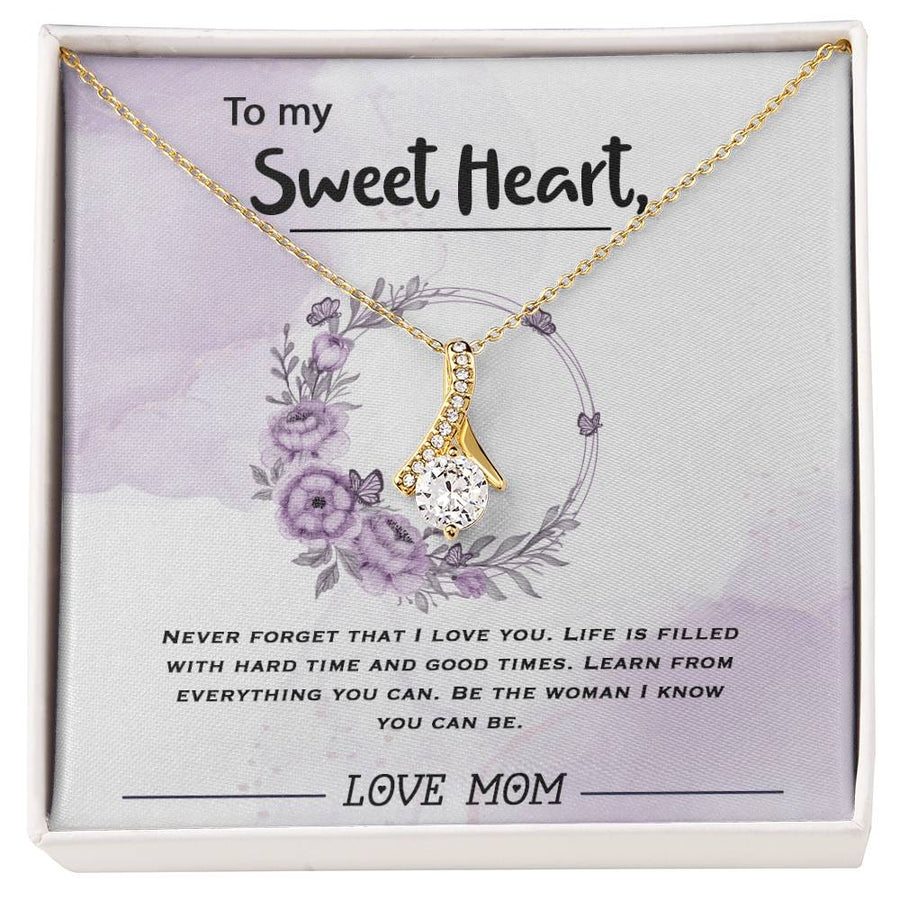 Be the Woman You Can Be Sweetheart Necklace 18K Yellow Gold Finish Alluring Beauty Jewelry Purple Floral Card Gift from Mom
