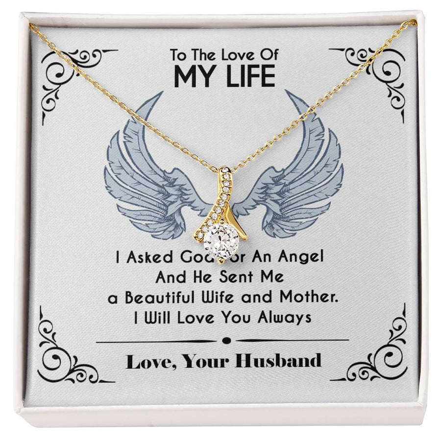 God Sent Me Beautiful Wife Mother 18K Yellow Gold Finish Alluring Beauty Necklace Jewelry Romantic Gift for Wife Angel Theme