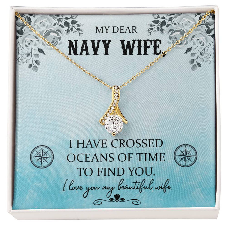 I Love You My Beautiful Navy Wife 14K White Gold Finish Alluring Beauty Necklace Jewelry Heartfelt Gift for Navy Spouse Compass