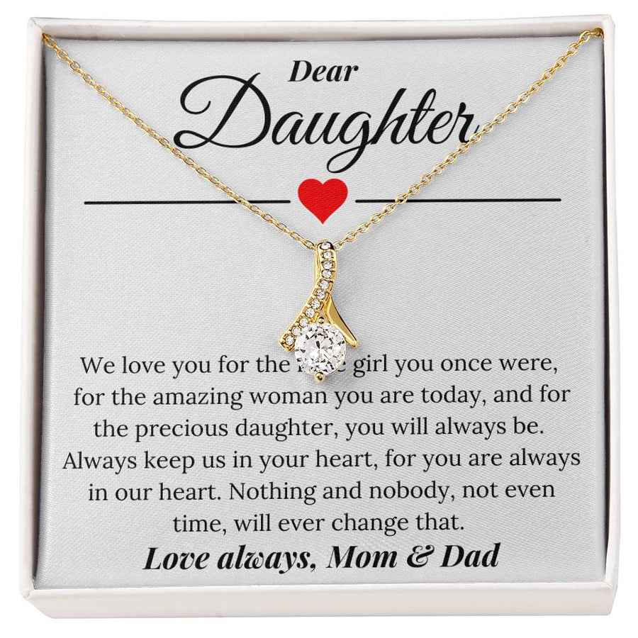 Precious Daughter Loved Always Beautiful Woman 18K Yellow Gold Finish Alluring Beauty Necklace Jewelry Heartfelt Family Gift from Mom & Dad Birthday