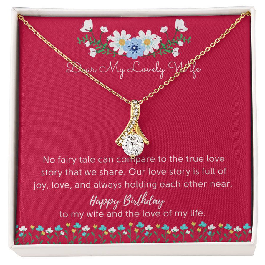 Joy And Love Always Near Wife Birthday Gift 14K White Gold Finish Alluring Beauty Necklace Jewelry Sentimental Present for Stunning Wife