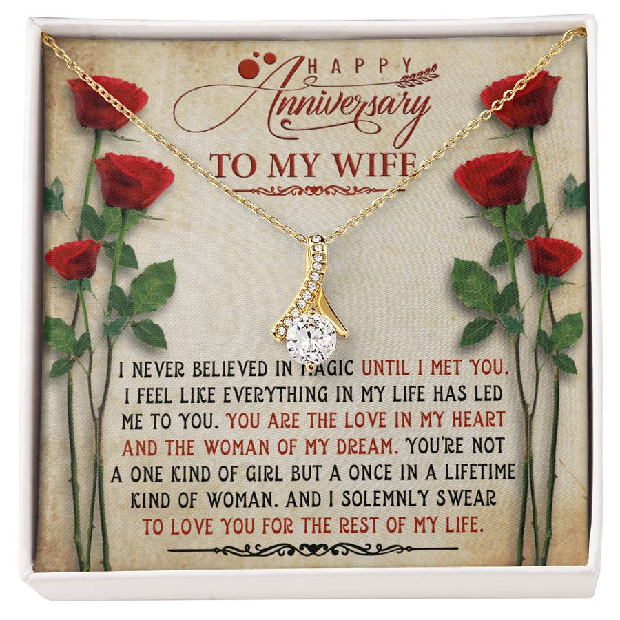 Until I Met You Wife Anniversary 18K Yellow Gold Finish Alluring Beauty Necklace Jewelry Romantic Gift for Wife Roses Theme