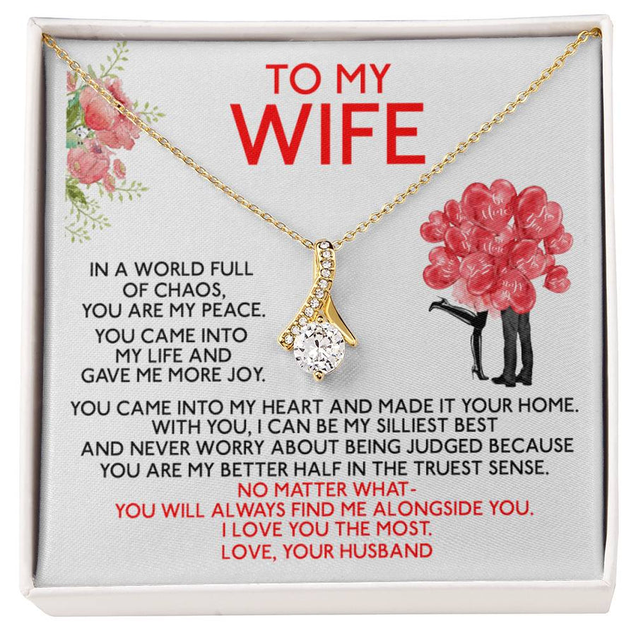 My Peace In Chaos Wife 18K Yellow Gold Finish Alluring Beauty Necklace Jewelry Romantic Gift for Wife Anniversary