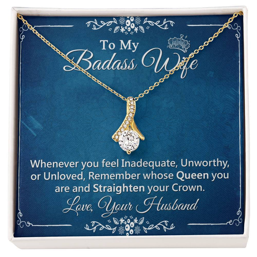 Badass Wife Straighten Your Crown 18K Yellow Gold Finish Alluring Beauty Necklace Jewelry Empowering Gift for Queen Wife Anniversary