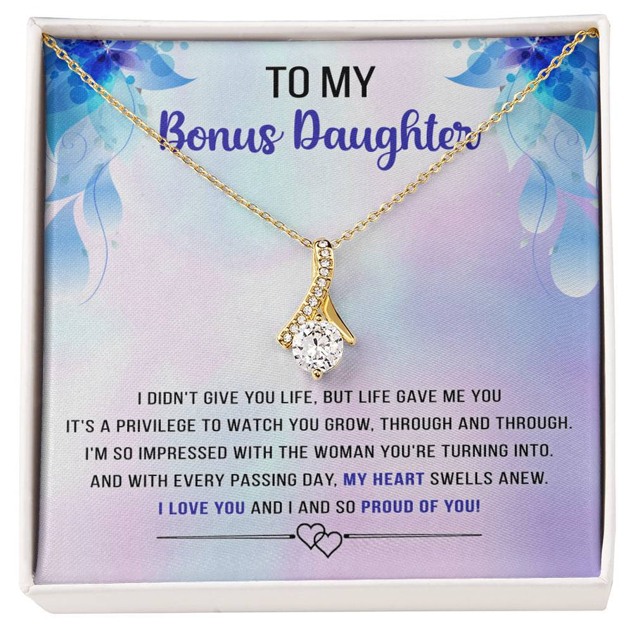 Privilege Grow Proud Bonus Daughter 18K Yellow Gold Finish Alluring Beauty Necklace Jewelry Beautiful Gift for Bonus Daughter Christmas