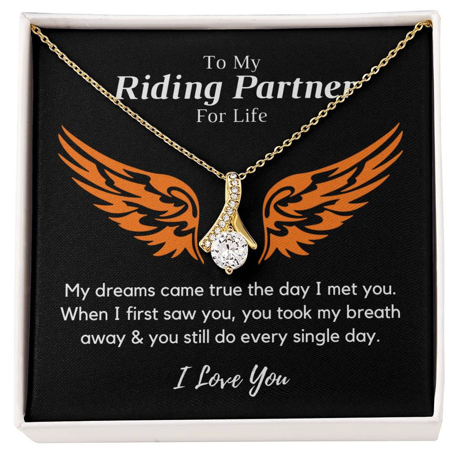 Riding Partner For Life Dreams Came True 18K Yellow Gold Finish Alluring Beauty Necklace Jewelry Perfect Gift for Biker Wife Anniversary