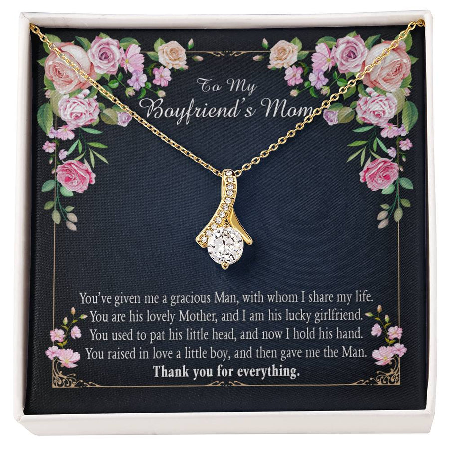 Lucky Girlfriend Thanks Amazing Mom 14K White Gold Finish Alluring Beauty Necklace Jewelry Perfect Appreciation Gift for Boyfriend’s Mother