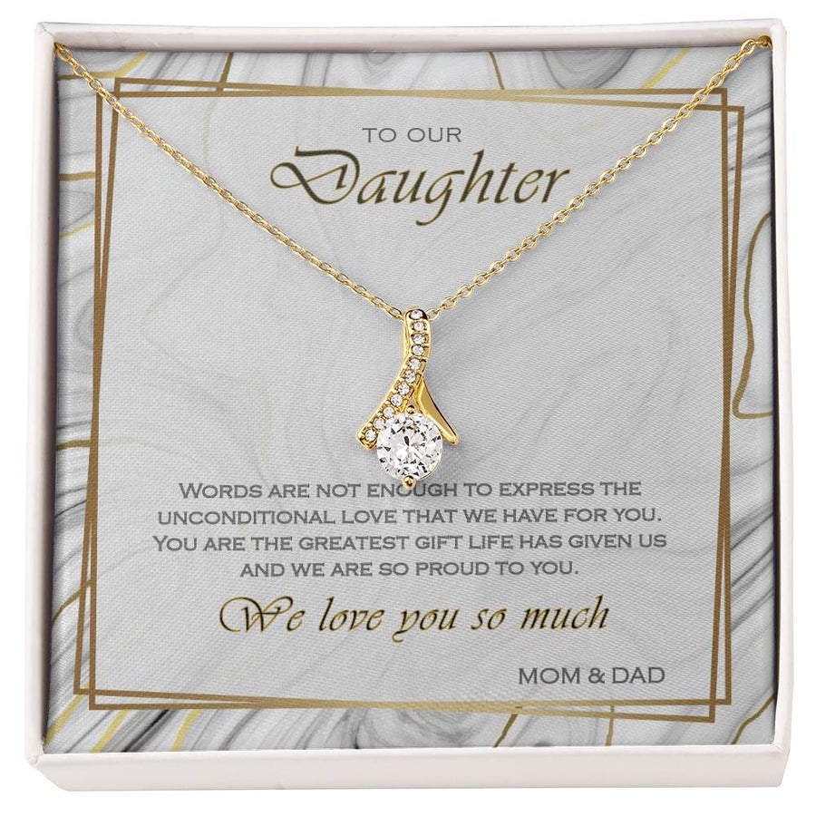 Words Are Not Enough Beautiful Daughter Marble Card 14K White Gold Finish Alluring Beauty Necklace Jewelry Heartfelt Gift from Parents