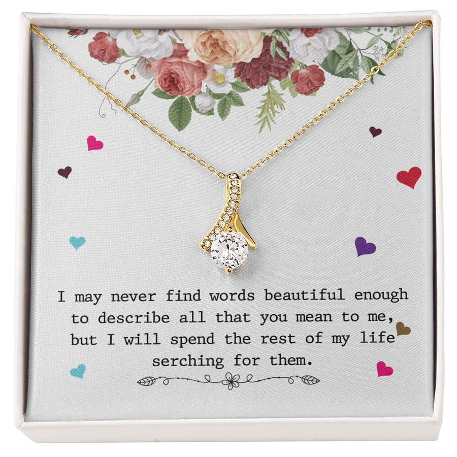 Endless Search for Words Loved One Necklace 18K Yellow Gold Finish Alluring Beauty Jewelry Romantic Rose Bouquet Card Gift for Her