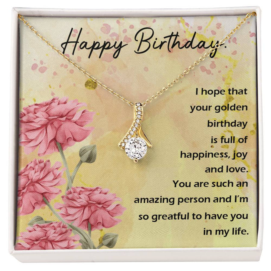 Golden Birthday Beautiful Woman Joy 18K Yellow Gold Finish Alluring Beauty Necklace Jewelry Heartfelt Celebration Gift for Radiant Her Birthday