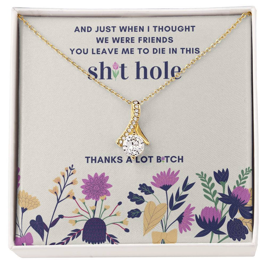 Thanks a Lot Bestie Bold Humor 14K White Gold Finish Alluring Beauty Necklace Jewelry Cheeky Office Gift for Funny Friend Coworker