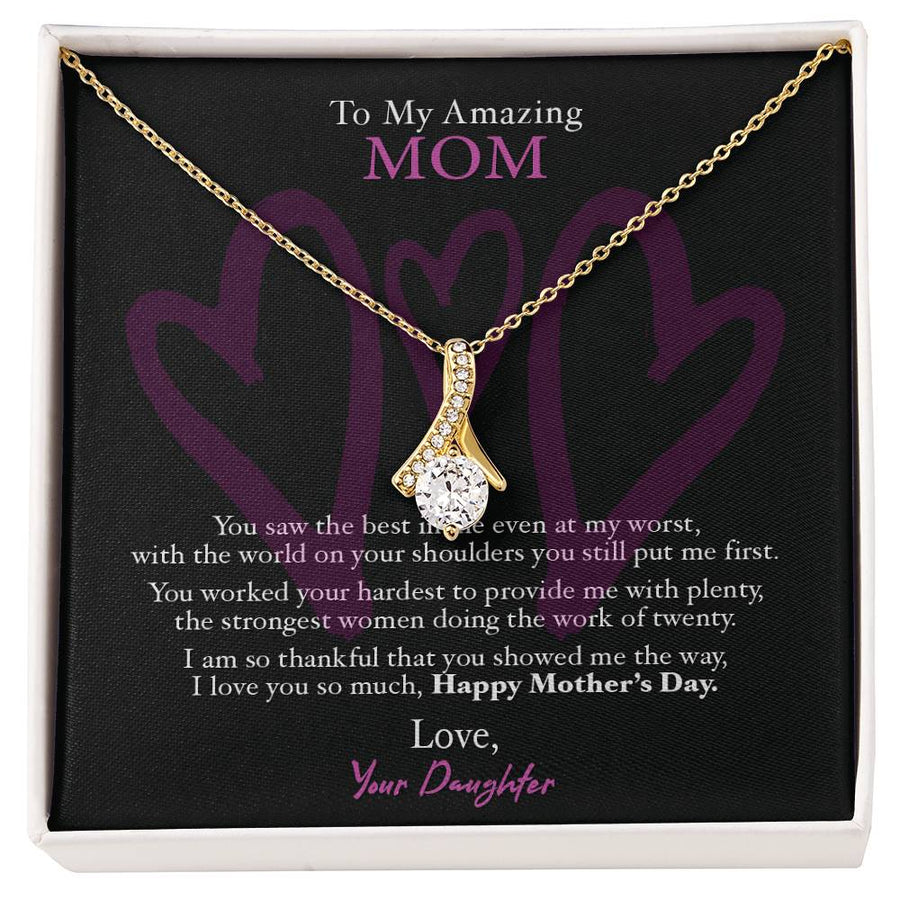Amazing Mom Saw Best Even My Worst 18K Yellow Gold Finish Alluring Beauty Necklace Jewelry Beautiful Gift for Mom Mother's Day