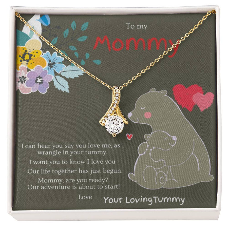 Adventure Begins Loving Mommy Tummy 18K Yellow Gold Finish Alluring Beauty Necklace Jewelry Emotional Pregnancy Gift for Beautiful Mom To Be