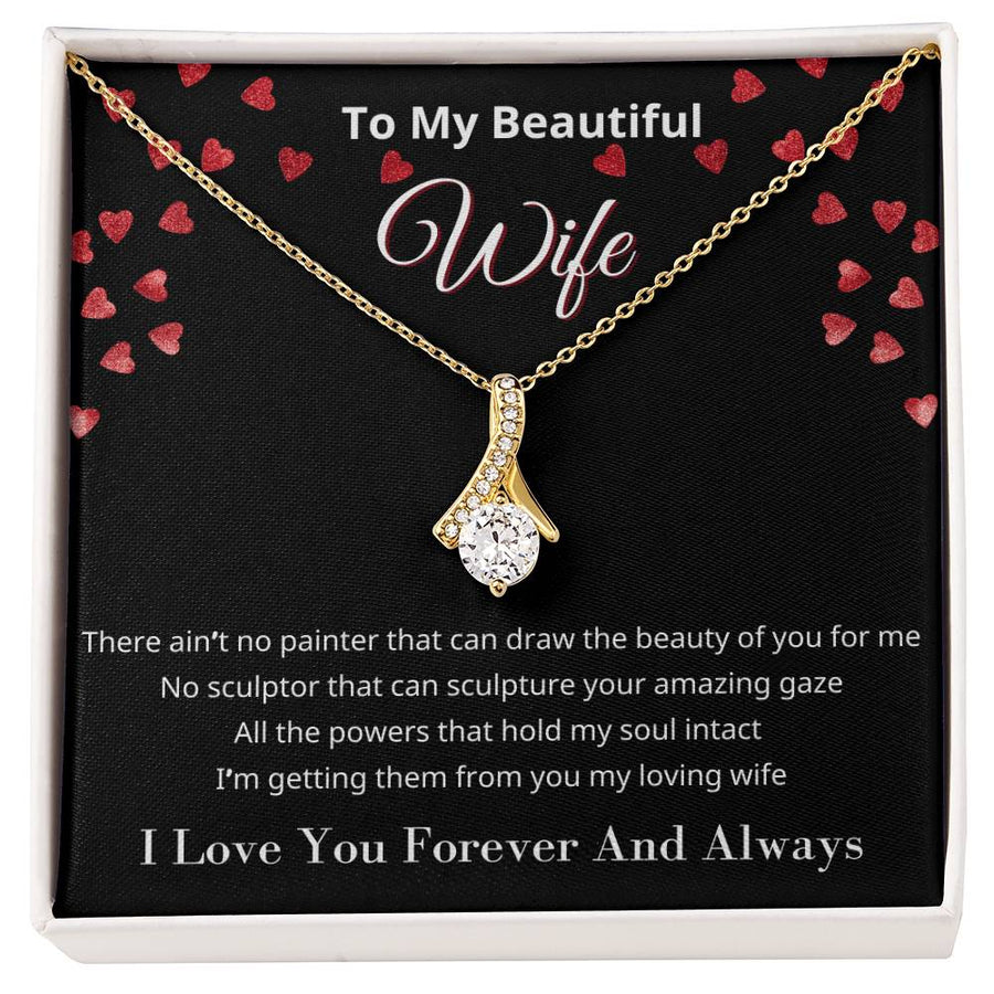 Beauty No Words Loving Wife 18K Yellow Gold Finish Alluring Beauty Necklace Jewelry Romantic Gift for Beautiful Wife Birthday