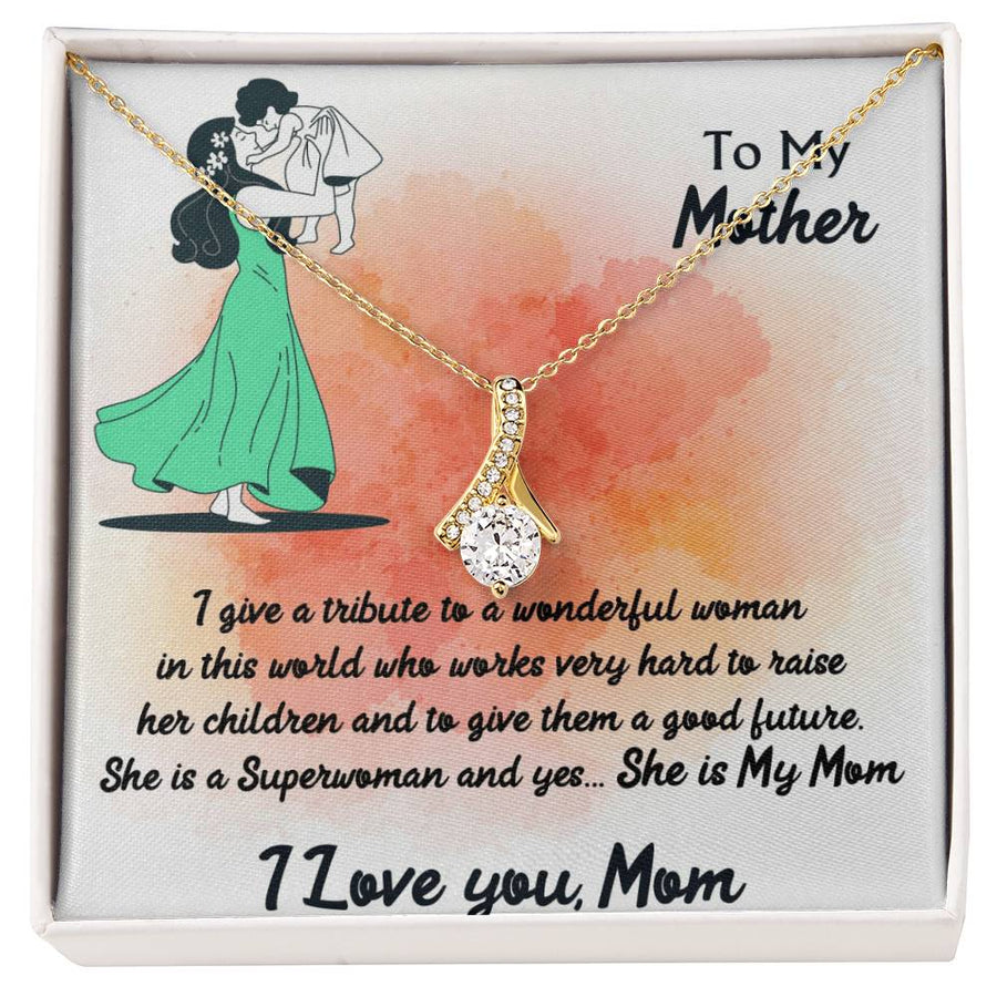 Wonderful Woman Tribute My Mom 14K White Gold Finish Alluring Beauty Necklace Jewelry Heartfelt Gift for Amazing Mom Birthday