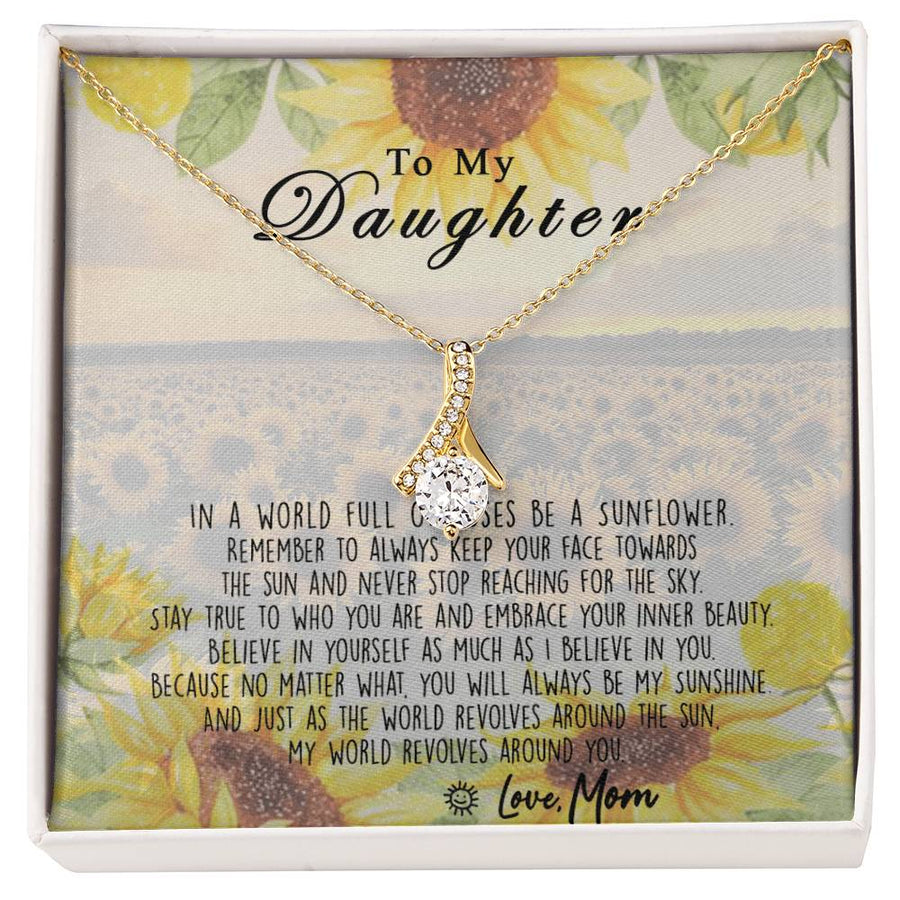 My Sunshine World Revolves Around You Sunflower 14K White Gold Finish Alluring Beauty Necklace Jewelry Perfect Gift for Beautiful Daughter Birthday