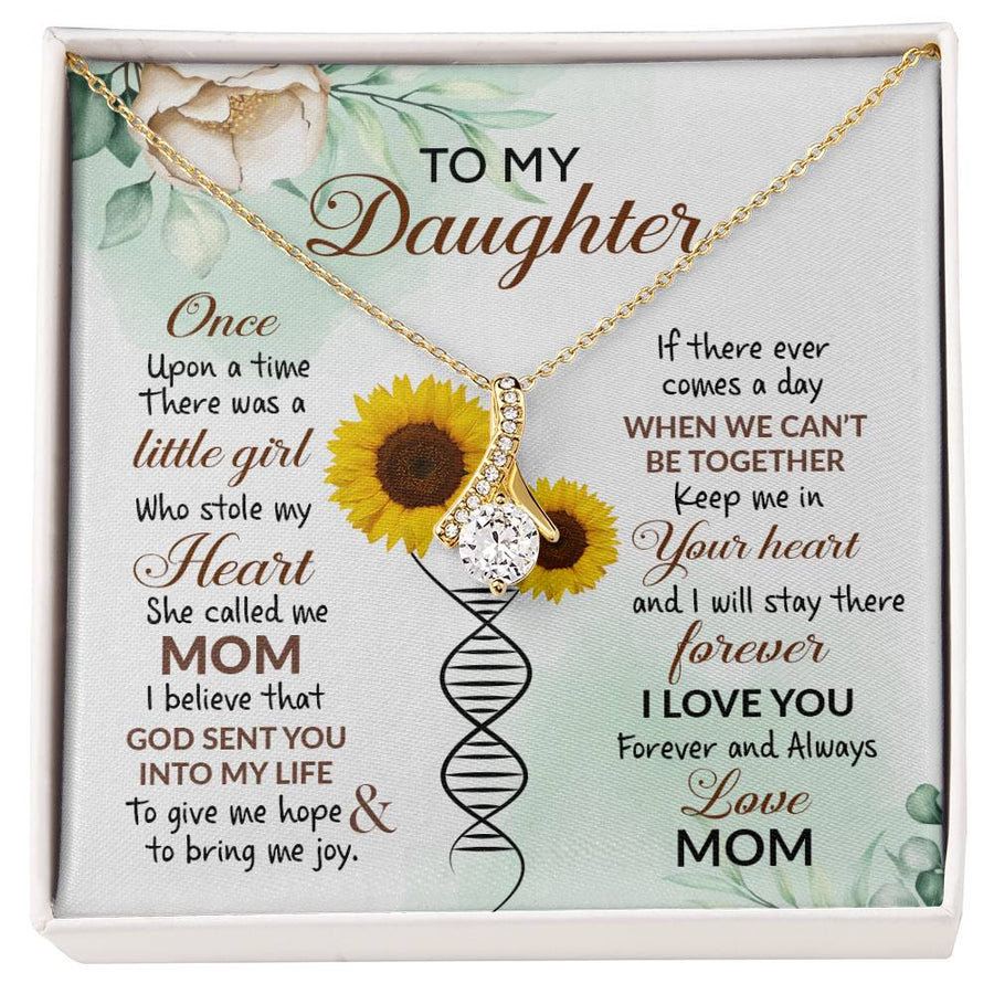 Little Girl Stole My Heart Daughter Gift 18K Yellow Gold Finish Alluring Beauty Necklace Jewelry Heartfelt Present from Mom with Sunflower DNA Card