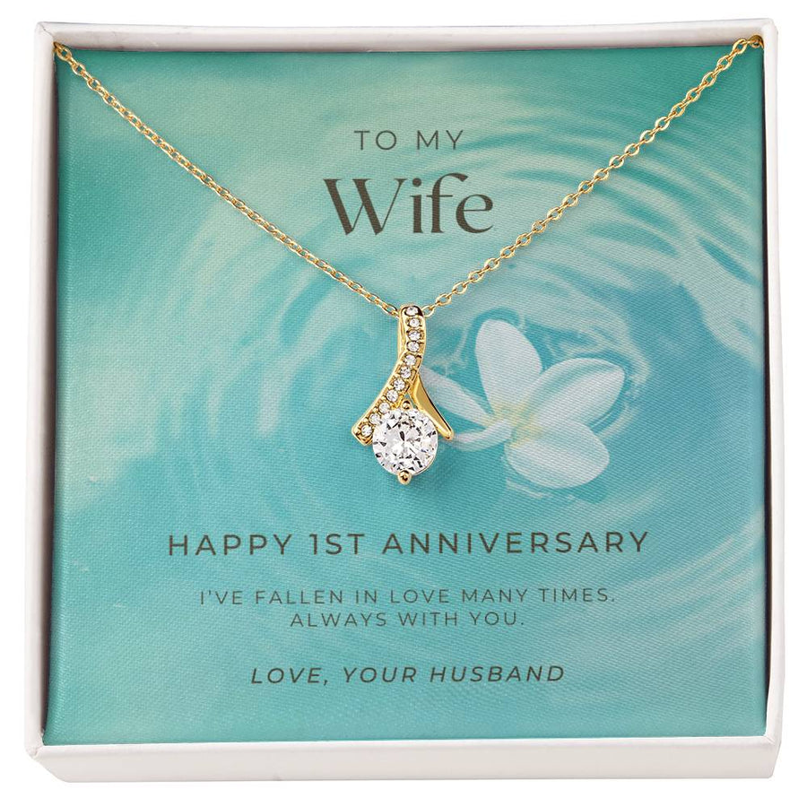 Fallen In Love Many Times Elegant Wife 18K Yellow Gold Finish Alluring Beauty Necklace Jewelry Perfect Gift for Wife 1st Anniversary from Husband