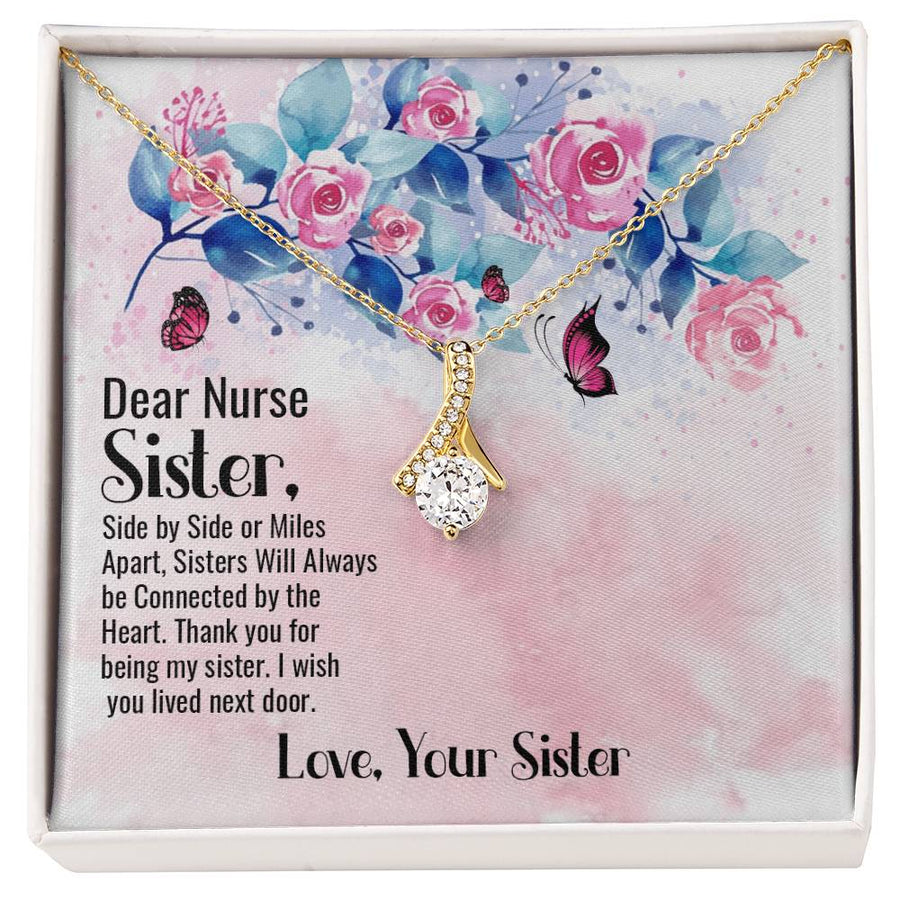 Connected Hearts Miles Apart 18K Yellow Gold Finish Alluring Beauty Necklace Jewelry Loving Gift for Nurse Sister Appreciation