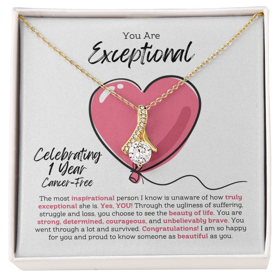 Exceptional Brave Survivor Woman Inspiration 1 Year 18K Yellow Gold Finish Alluring Beauty Necklace Jewelry Empowering Gift for Cancer-Free Her Anniversary
