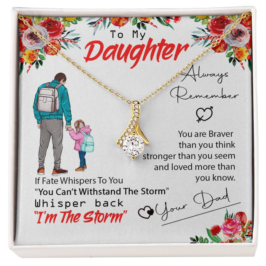 Storm Braver Stronger Dad Bond 18K Yellow Gold Finish Alluring Beauty Necklace Jewelry Empowering Gift for Brave Daughter Birthday