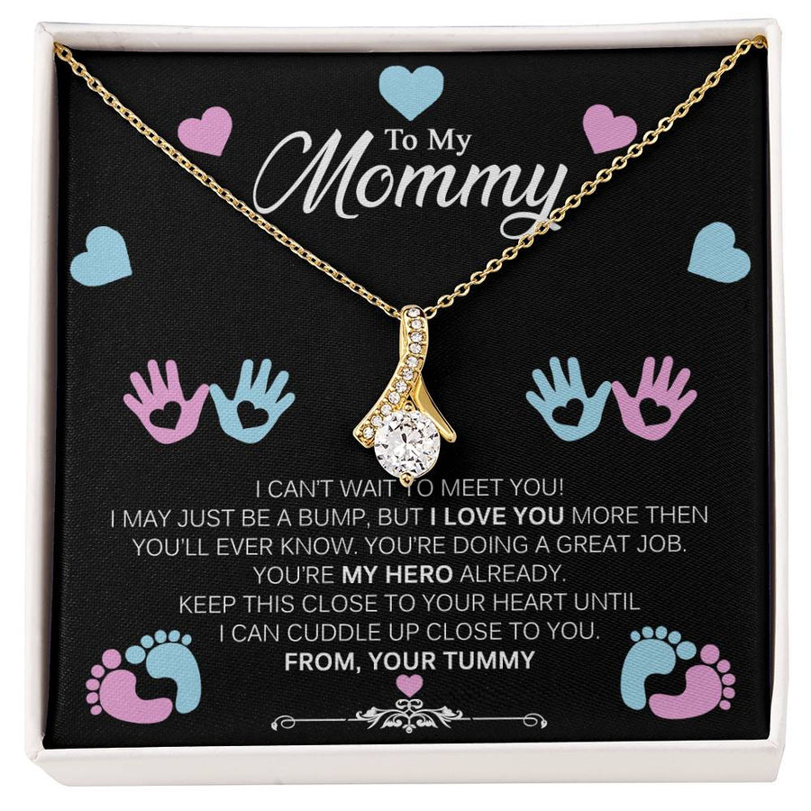Hero Mommy Awaiting Your Cuddle 18K Yellow Gold Finish Alluring Beauty Necklace Jewelry Adorable Gift for Expecting Mother Baby Shower