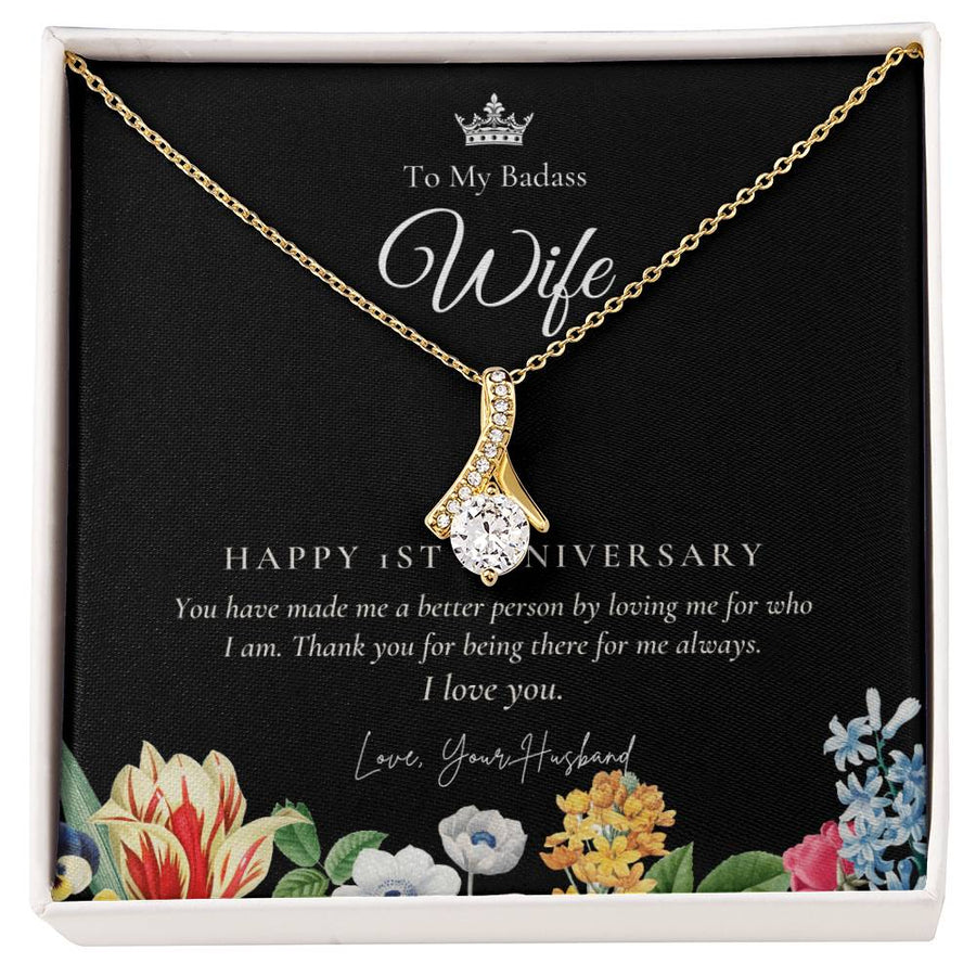 Badass Beautiful Wife 1st Anniversary Tribute 18K Yellow Gold Finish Alluring Beauty Necklace Jewelry Stunning Gift for Wife Anniversary from Loving Husband