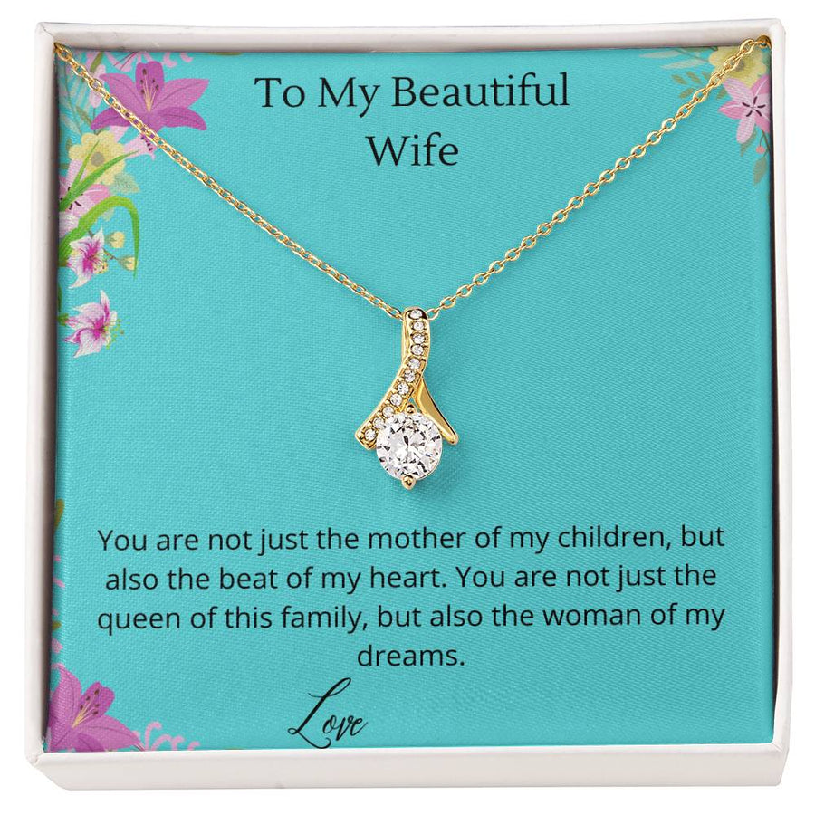 Queen of Family Woman of My Dreams 14K White Gold Finish Alluring Beauty Necklace Jewelry Stunning Gift for Wife Birthday