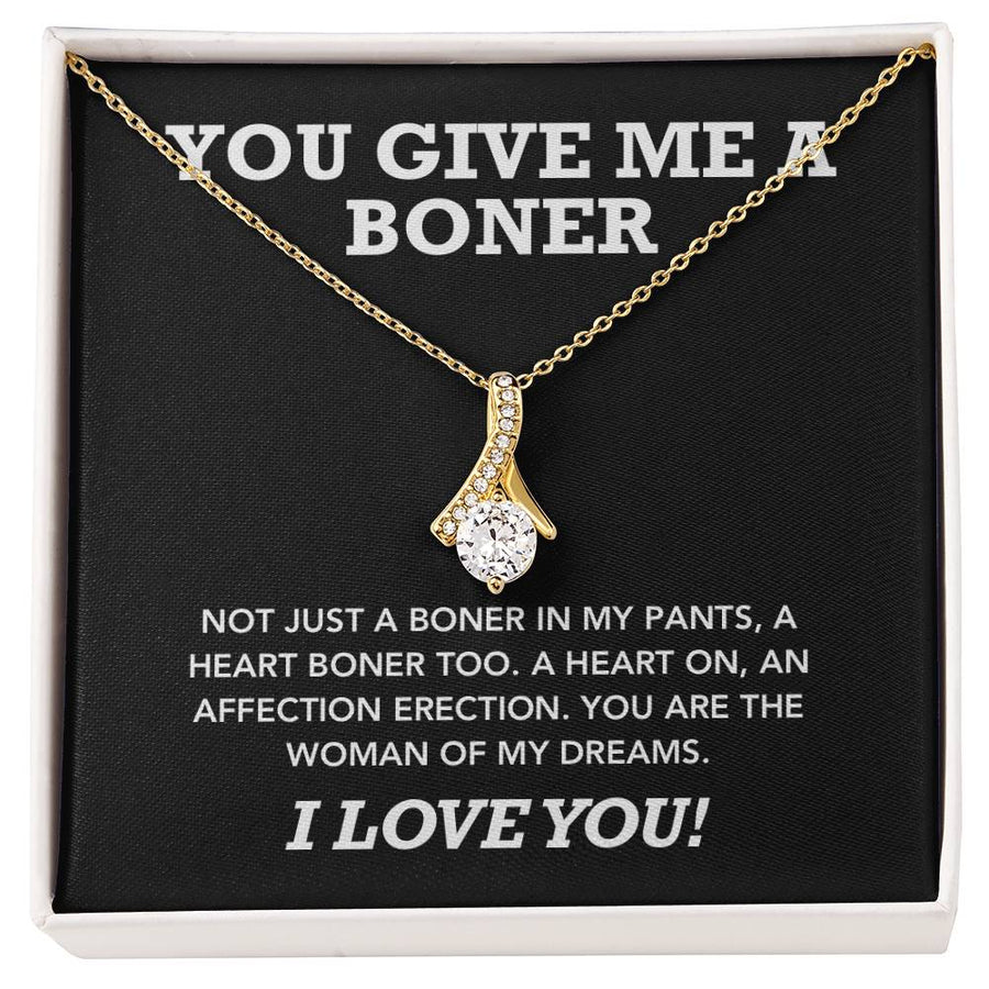 Funny Romantic Heart Boner Gift 18K Yellow Gold Finish Alluring Beauty Necklace Jewelry Perfect Gift for Girlfriend Valentine’s Day