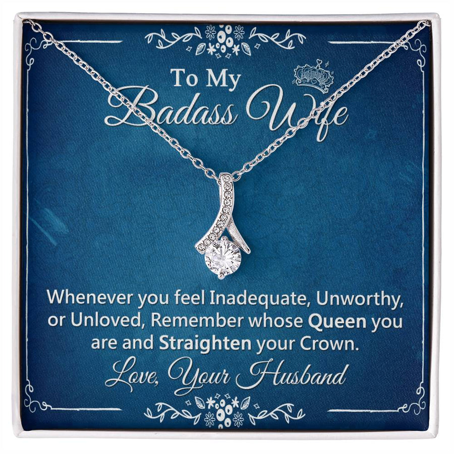 Badass Wife Straighten Your Crown 18K Yellow Gold Finish Alluring Beauty Necklace Jewelry Empowering Gift for Queen Wife Anniversary
