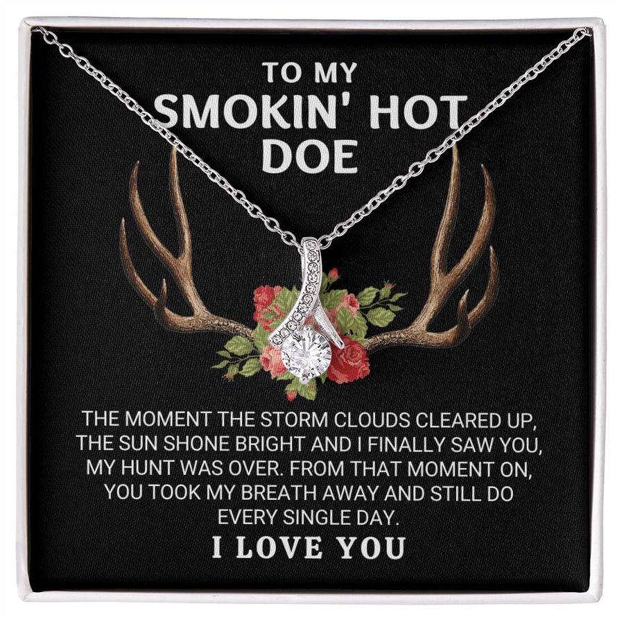 My Hunt Was Over Sun Shone Bright 14K White Gold Finish Alluring Beauty Necklace Jewelry Perfect Gift for Hunting Wife Anniversary
