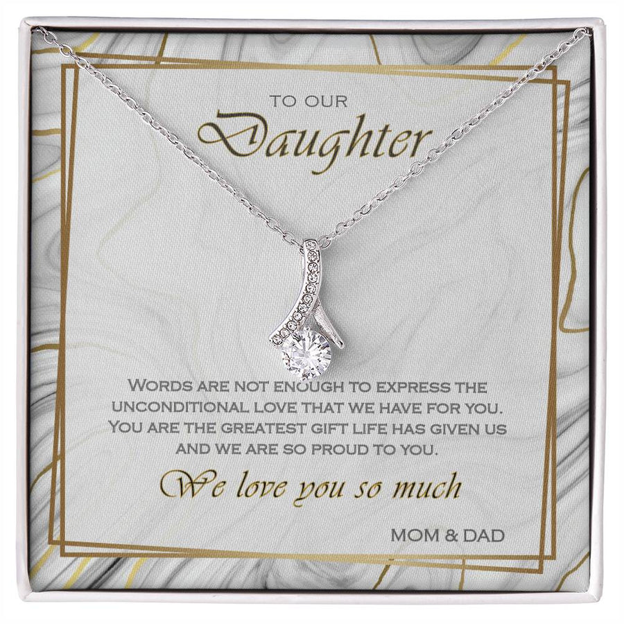 Words Are Not Enough Beautiful Daughter Marble Card 14K White Gold Finish Alluring Beauty Necklace Jewelry Heartfelt Gift from Parents